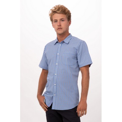 Modern Gingham Short Sleeve Dress Shirt- Blue -2XL