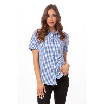 Modern Gingham Short Sleeve Dress Shirt- Blue -2XL