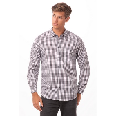 Modern Gingham Long Sleeve Dress Shirt- Chocolate -L