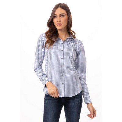 Modern Gingham Long Sleeve Dress Shirt- Strong Blue -XS